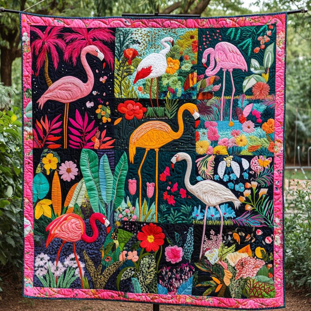 The Graceful Flamingo Quilted Blanket Christmas Holiday Flamingo Gifts For Adults - Marykun