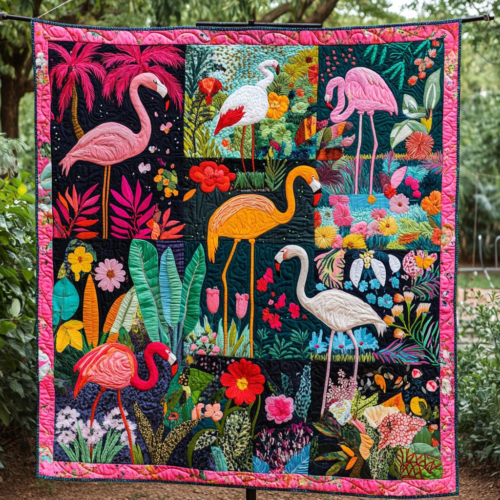 The Graceful Flamingo Quilted Blanket Christmas Holiday Flamingo Gifts For Adults - Marykun