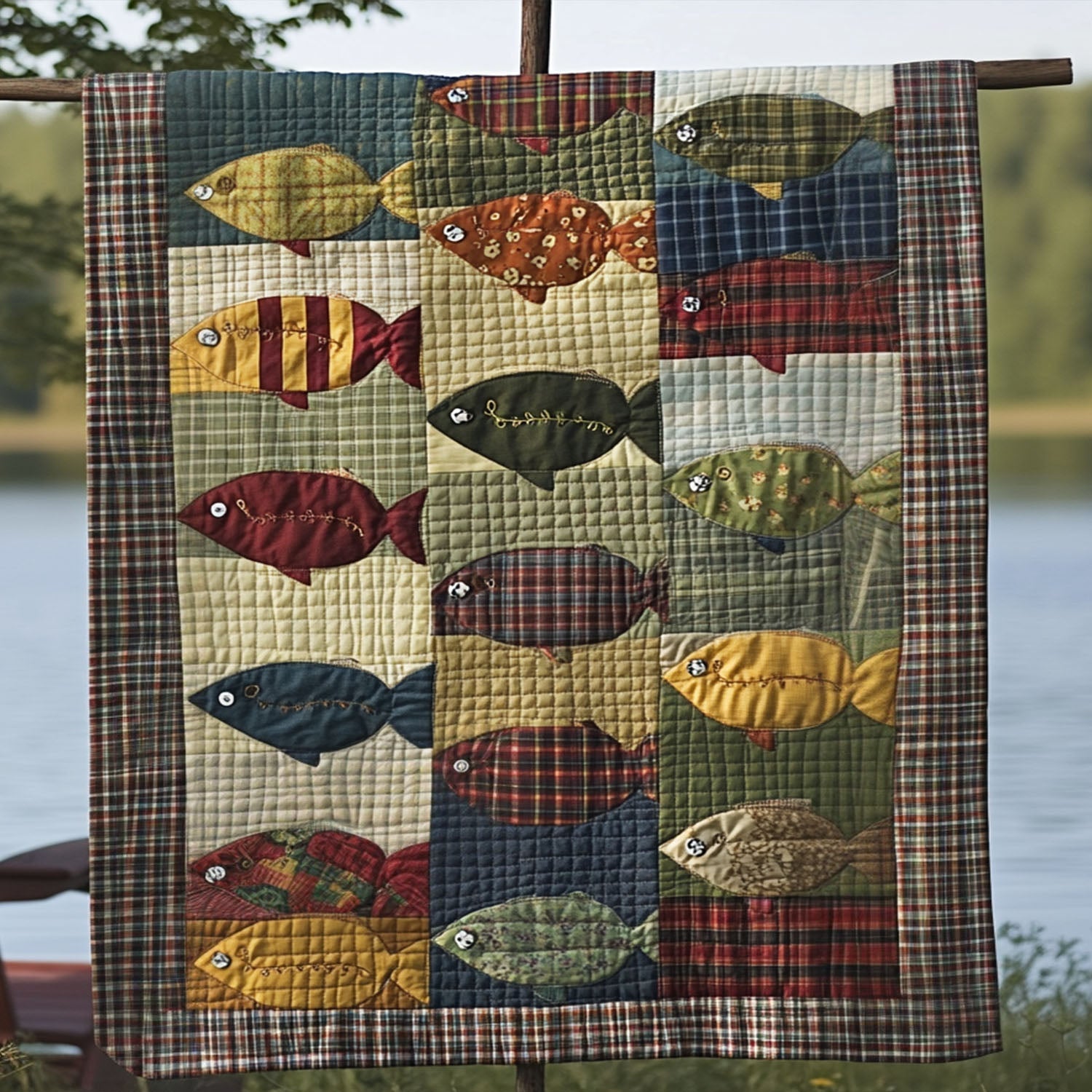 Tiny Fisherman Quilted Blanket Holiday Throw Blanket Gifts For People Who Like Fishing - Marykun
