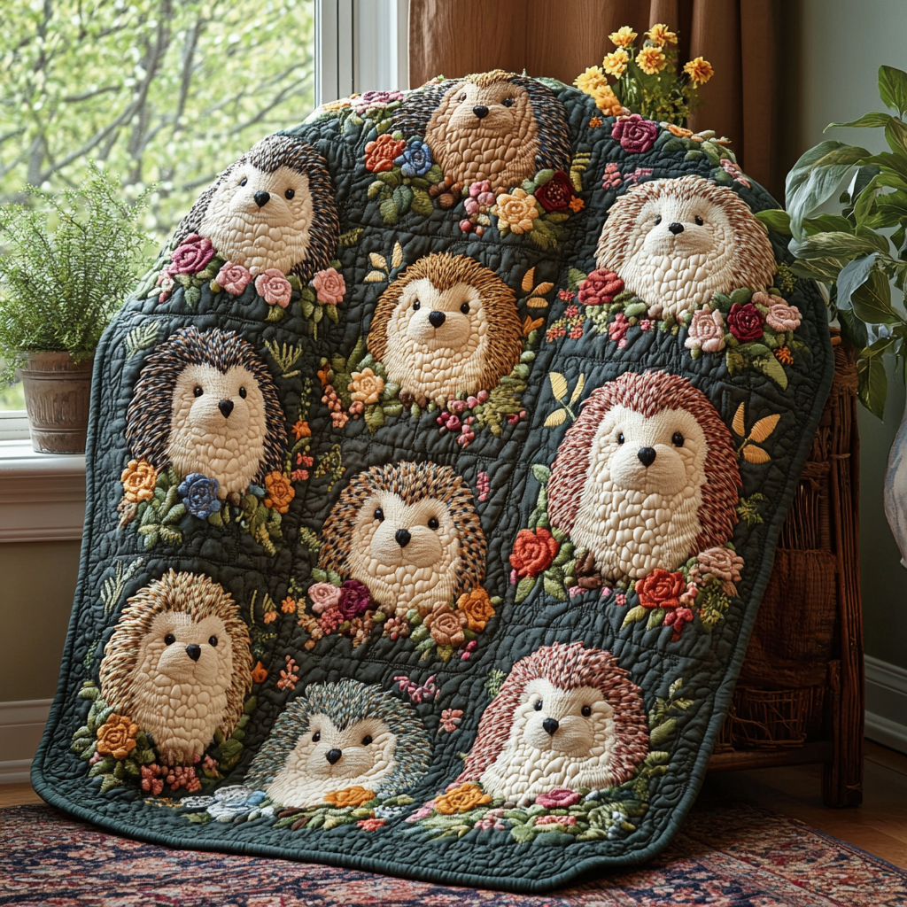 Tiny Paws and Spikes Quilted Blanket Sofa Couch Throw Blanket Best Gift For Hedgehog - Marykun