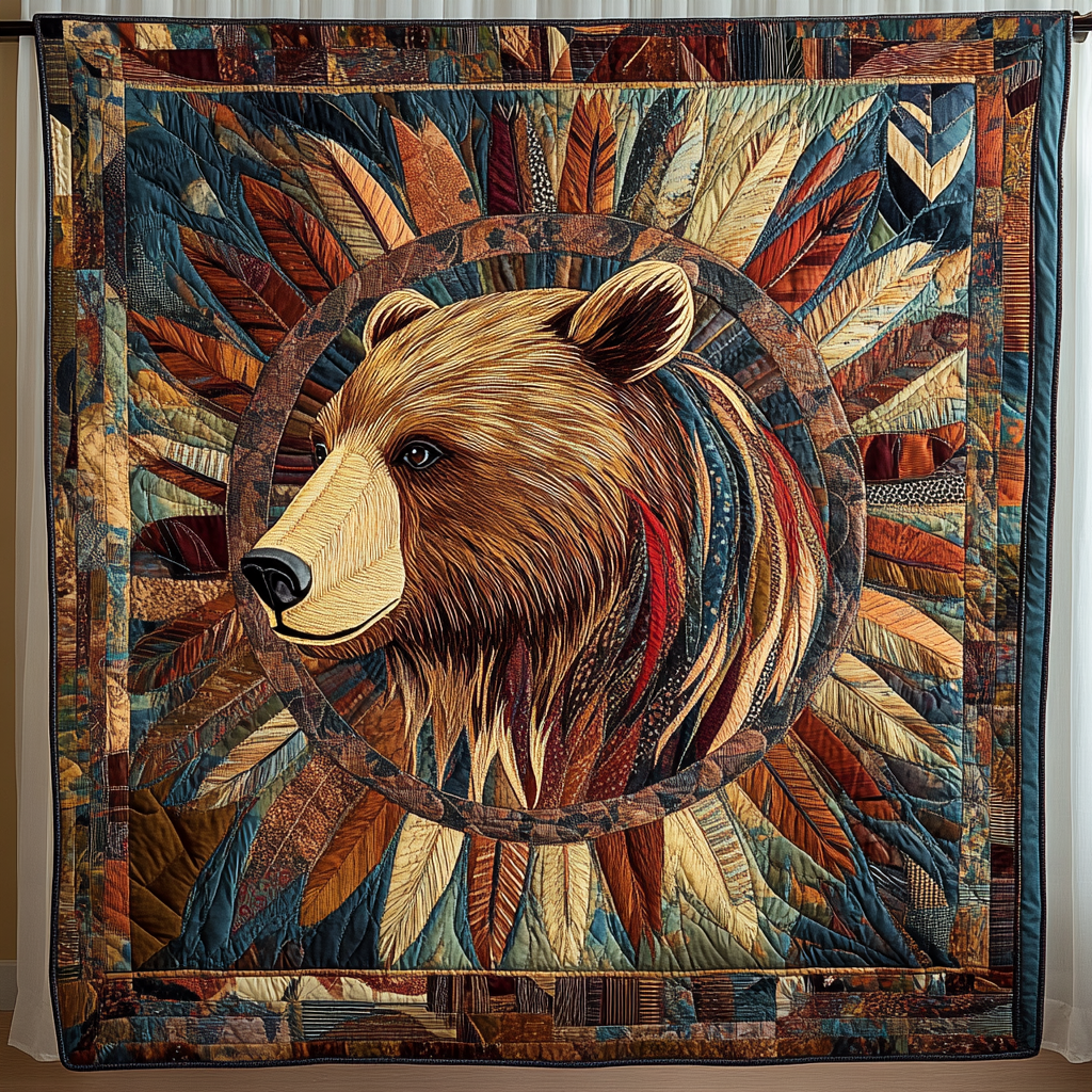 Tribal Bear Quilted Blanket Cute Throw Blanket Gift Ideas For Cat Owners - Marykun