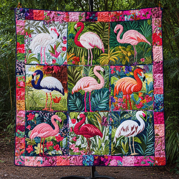 Tropical Flamingo Bliss Quilted Blanket Bed Christmas Decor Pink Flamingo Gifts - Marykun