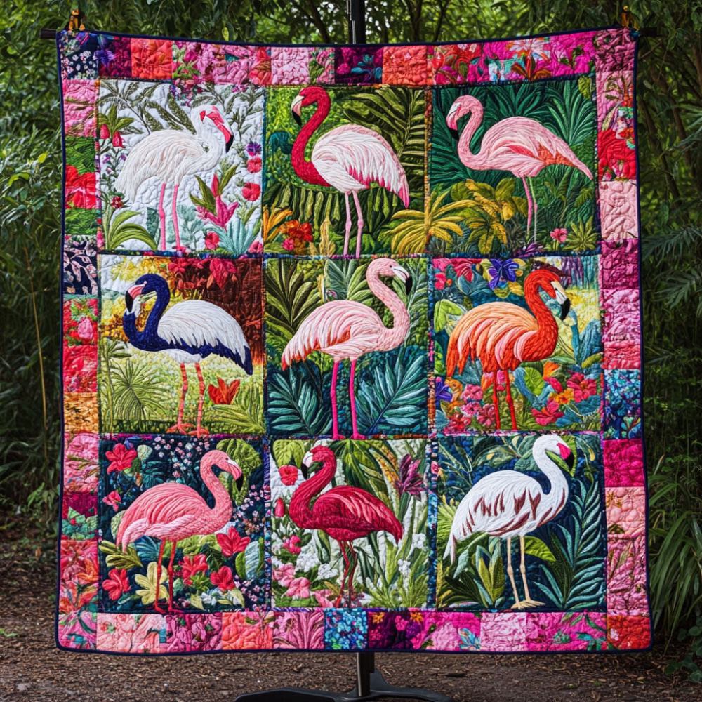 Tropical Flamingo Bliss Quilted Blanket Bed Christmas Decor Pink Flamingo Gifts - Marykun