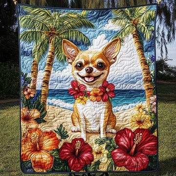 Tropical Spirit Quilted Blanket Xmas Holiday Chihuahua Gifts Dog Lovers - Marykun