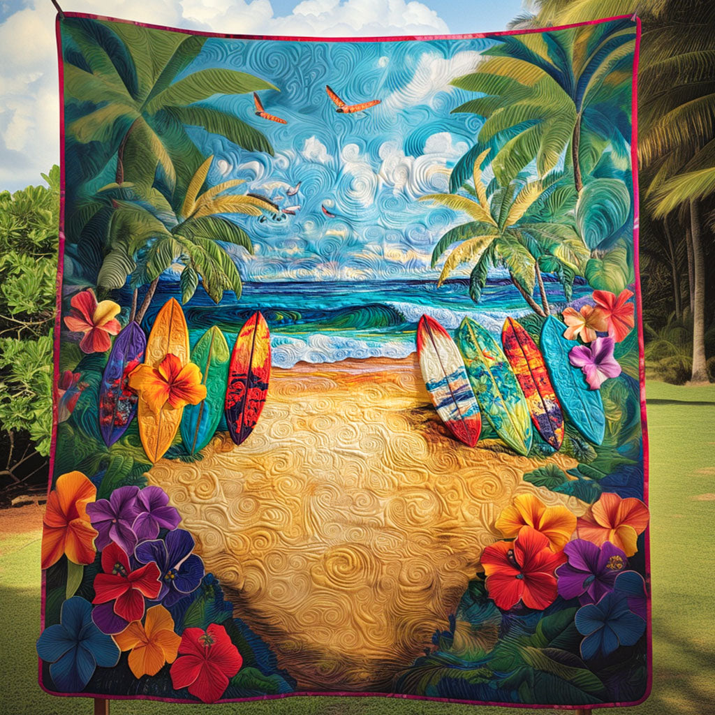 Tropical Vibes Quilted Blanket Christmas Throw Blanket Surfing Related Gifts - Marykun