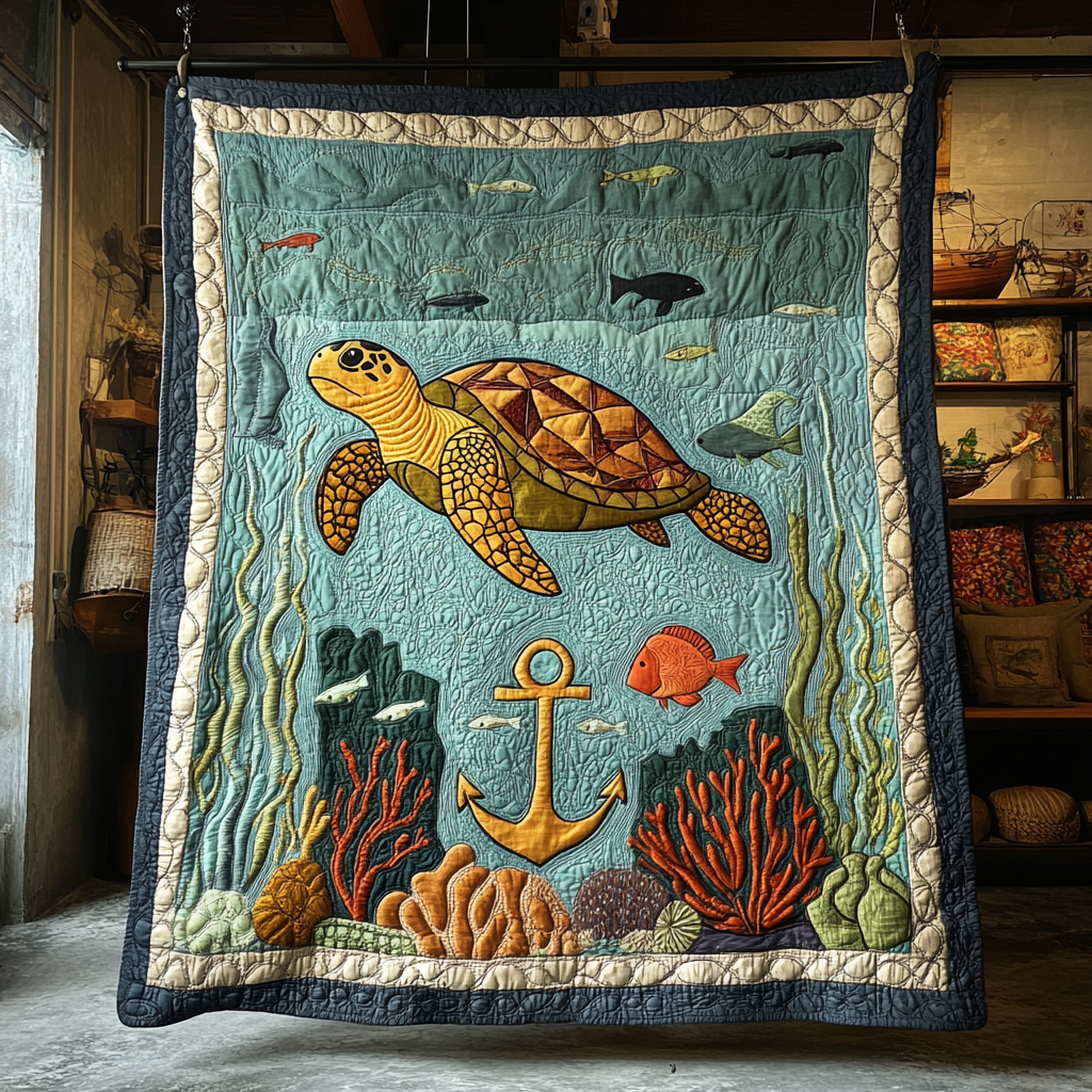 Turtle Journey Quilted Blanket Winter Decor Blanket Beach Lover Gifts For Her - Marykun