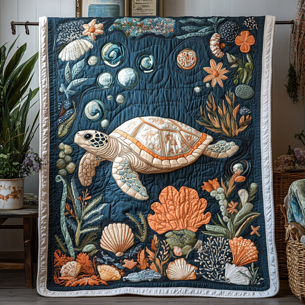 Turtle Paradise Quilted Blanket Cool Throw Blanket Summer Gifts For Beach Lovers - Marykun