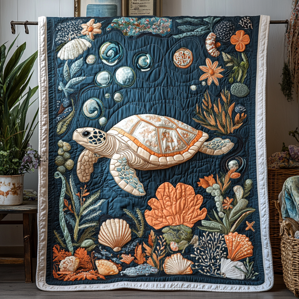 Turtle Paradise Quilted Blanket Cool Throw Blanket Summer Gifts For Beach Lovers - Marykun