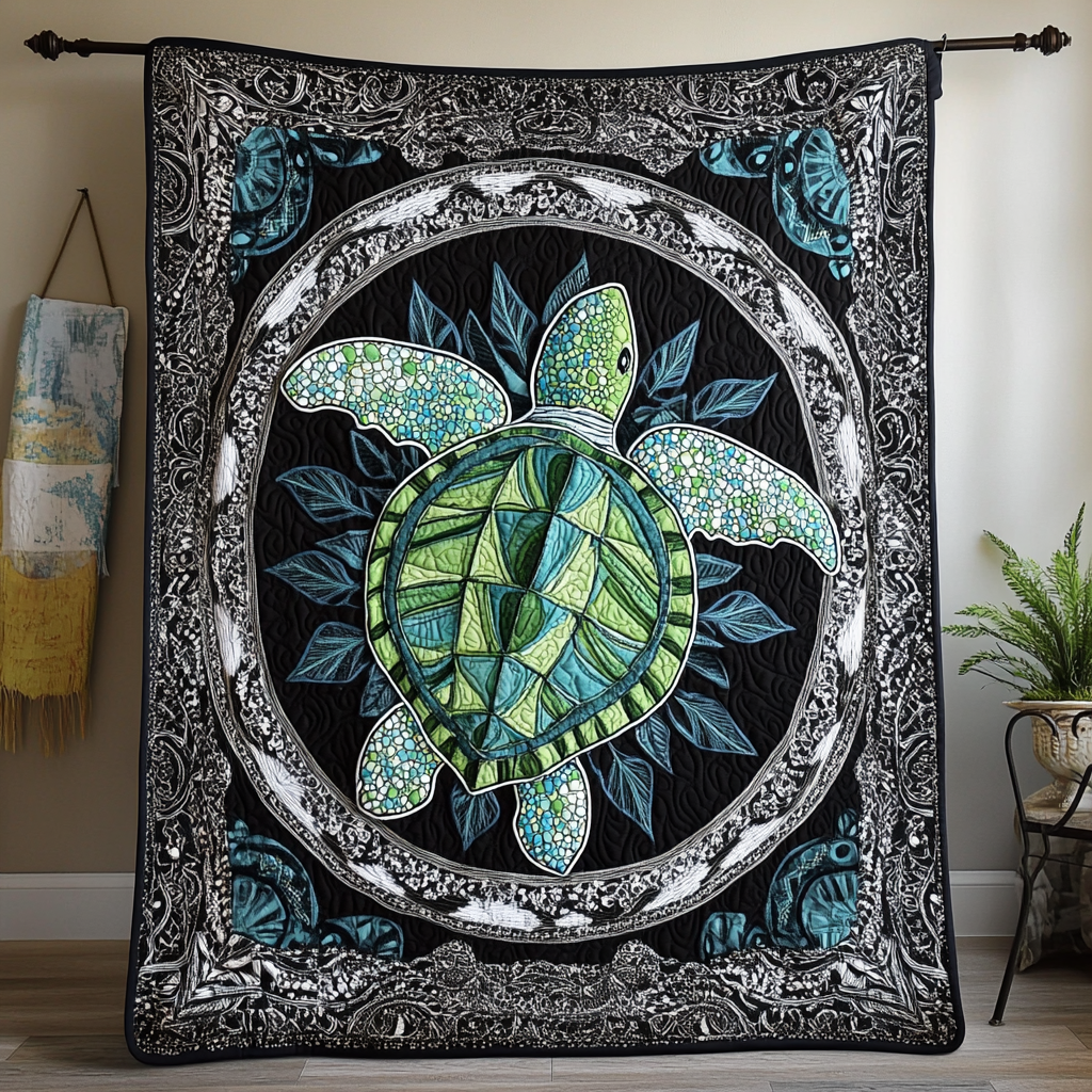 Turtle Waves Quilted Blanket Christmas Holiday Cool Gifts For Beach Lovers - Marykun
