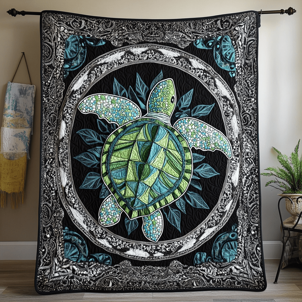 Turtle Waves Quilted Blanket Christmas Holiday Cool Gifts For Beach Lovers - Marykun
