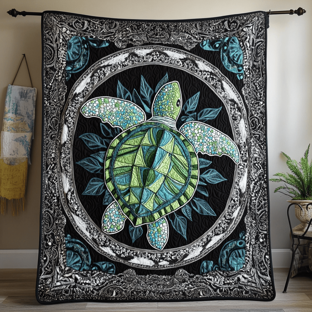 Turtle Waves Quilted Blanket Christmas Holiday Cool Gifts For Beach Lovers - Marykun