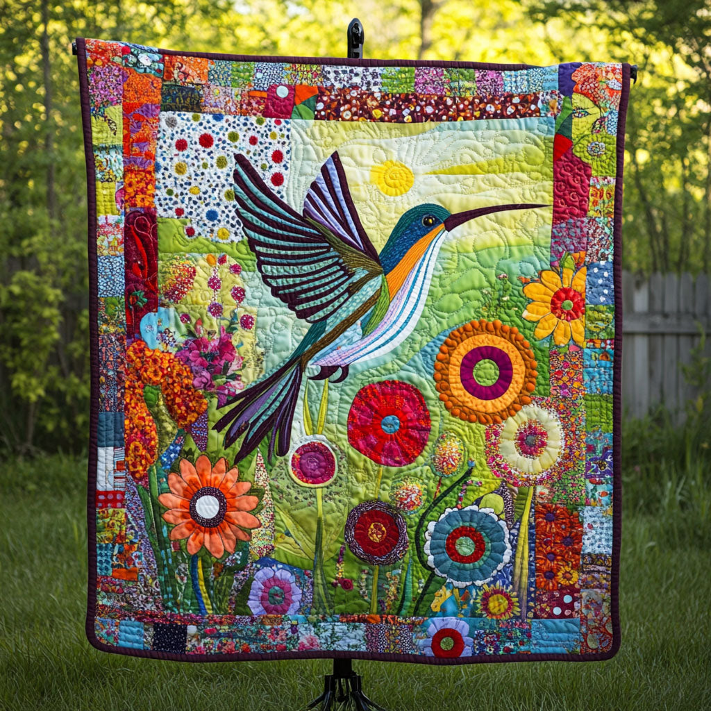 Vibrant Blossom Flight Quilted Blanket Cool Throw Blanket Birthday Presents For Hummingbird Lovers - Marykun