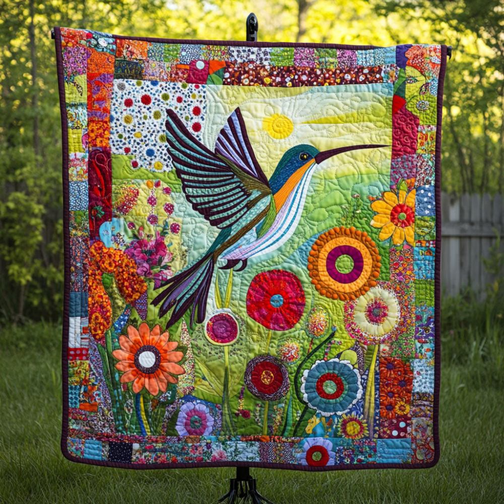 Vibrant Blossom Flight Quilted Blanket Cool Throw Blanket Birthday Presents For Hummingbird Lovers - Marykun
