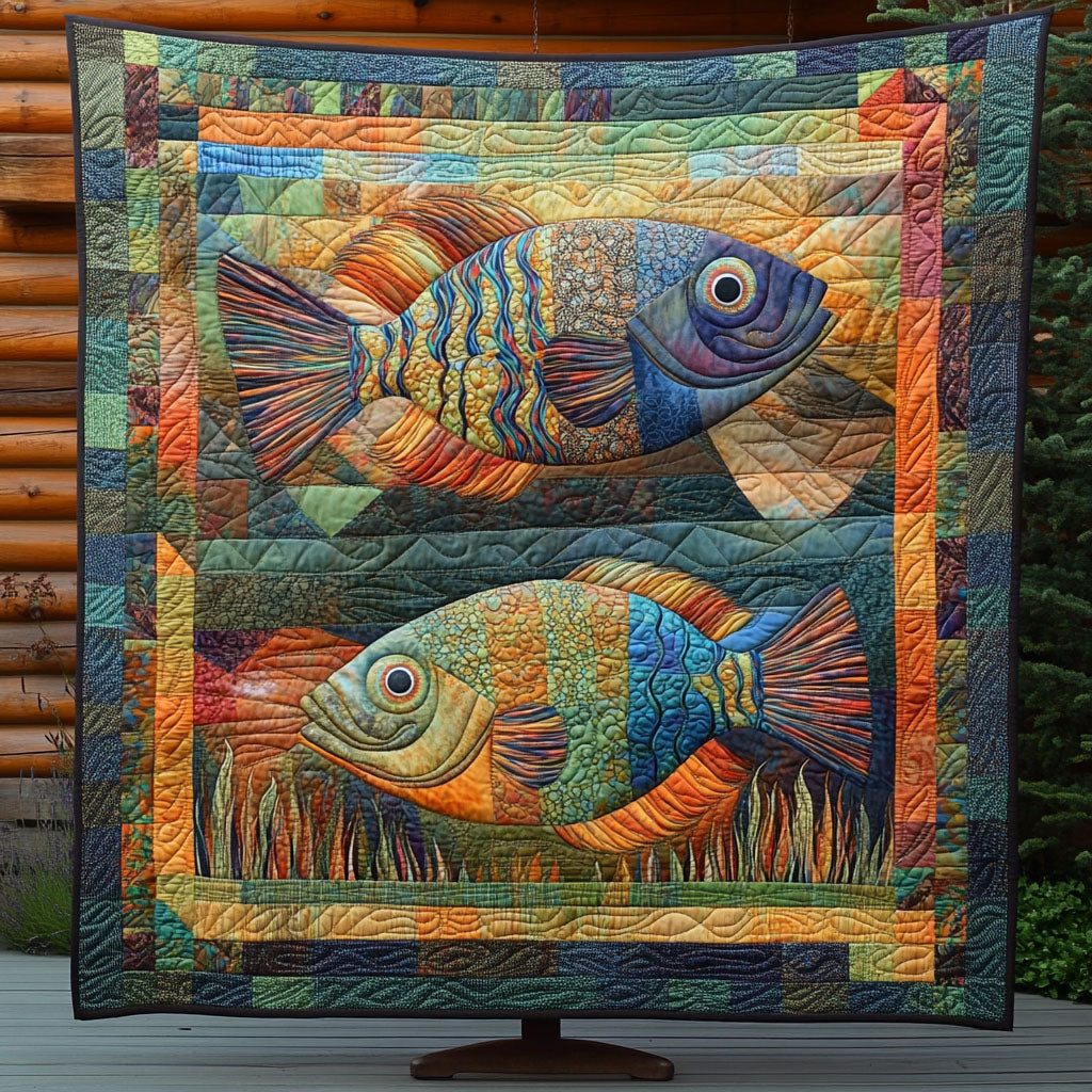Vibrant Fish Connection Quilted Blanket Best Throw Blanket Fishing Gifts For Him - Marykun
