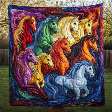Vibrant Herd Quilted Blanket Best Throw Blanket Gift For Horse Lover Woman - Marykun