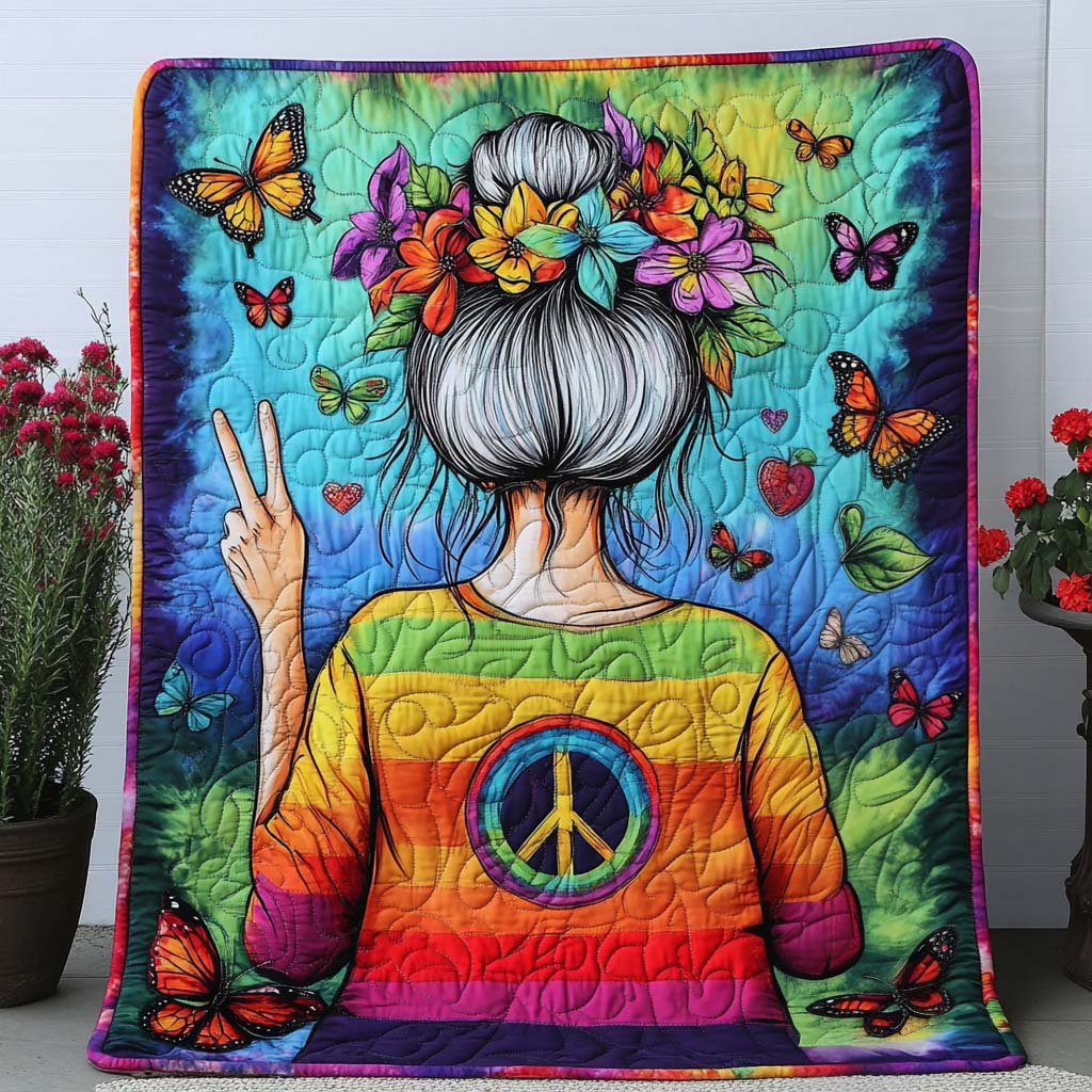 Vibrant Peace Vibes Quilted Blanket Nice Throw Blanket Novelty Dragon Gifts - Marykun