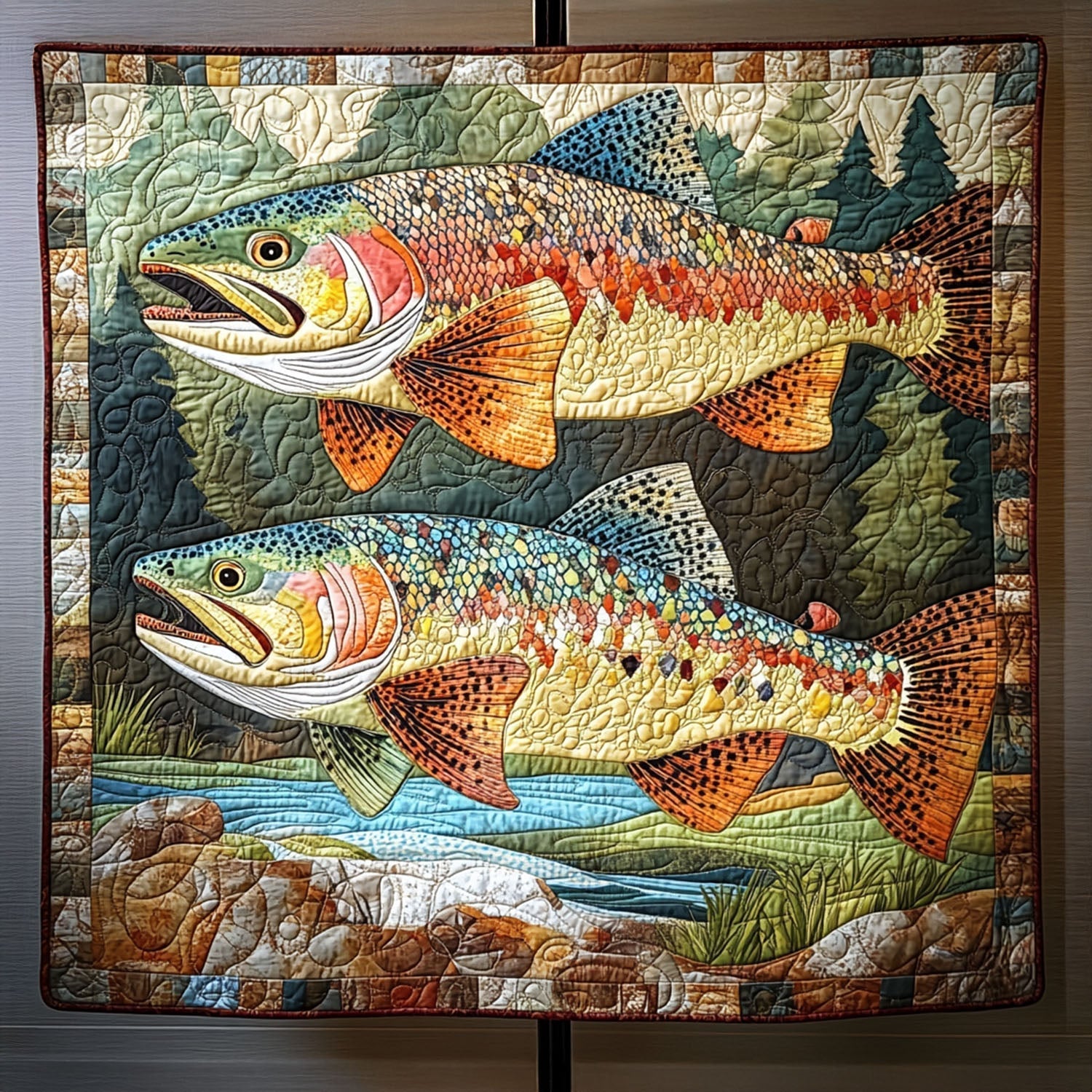 Vibrant Waters Quilted Blanket Bedroom Decor Christmas Fishing Presents For Dad - Marykun