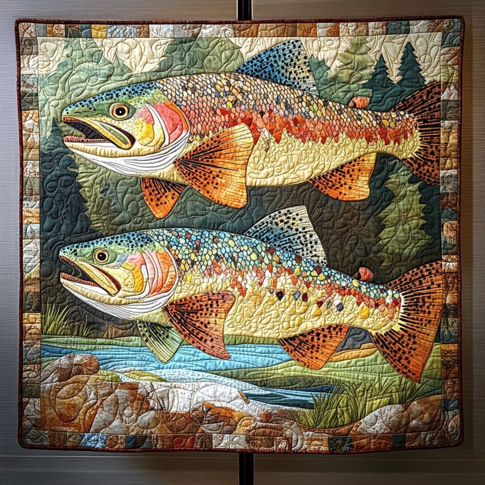 Vibrant Waters Quilted Blanket Bedroom Decor Christmas Fishing Presents For Dad - Marykun