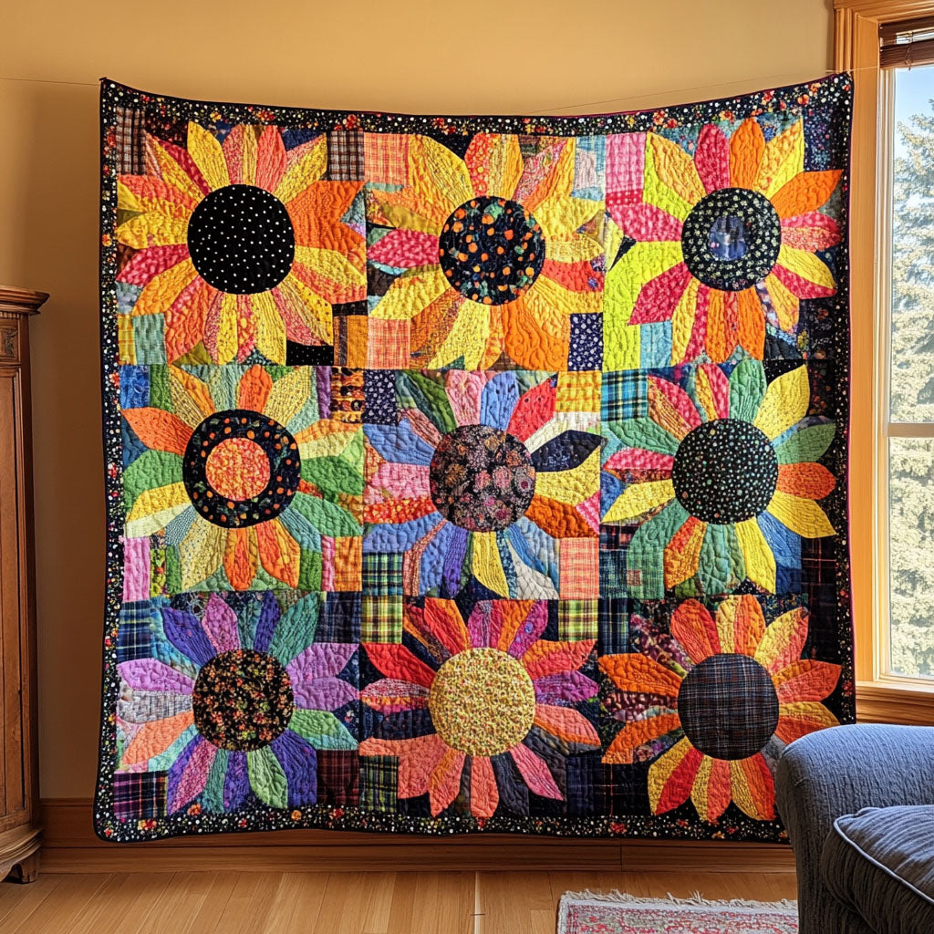 Vintage Bloomscape Quilted Blanket Bed Christmas Decor Sunflower Gifts For Friends - Marykun