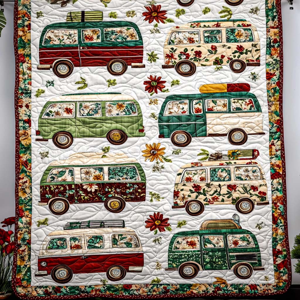 Vintage Roadtrip Charm Quilted Blanket Xmas Holiday Unique Christmas Gifts For Family - Marykun