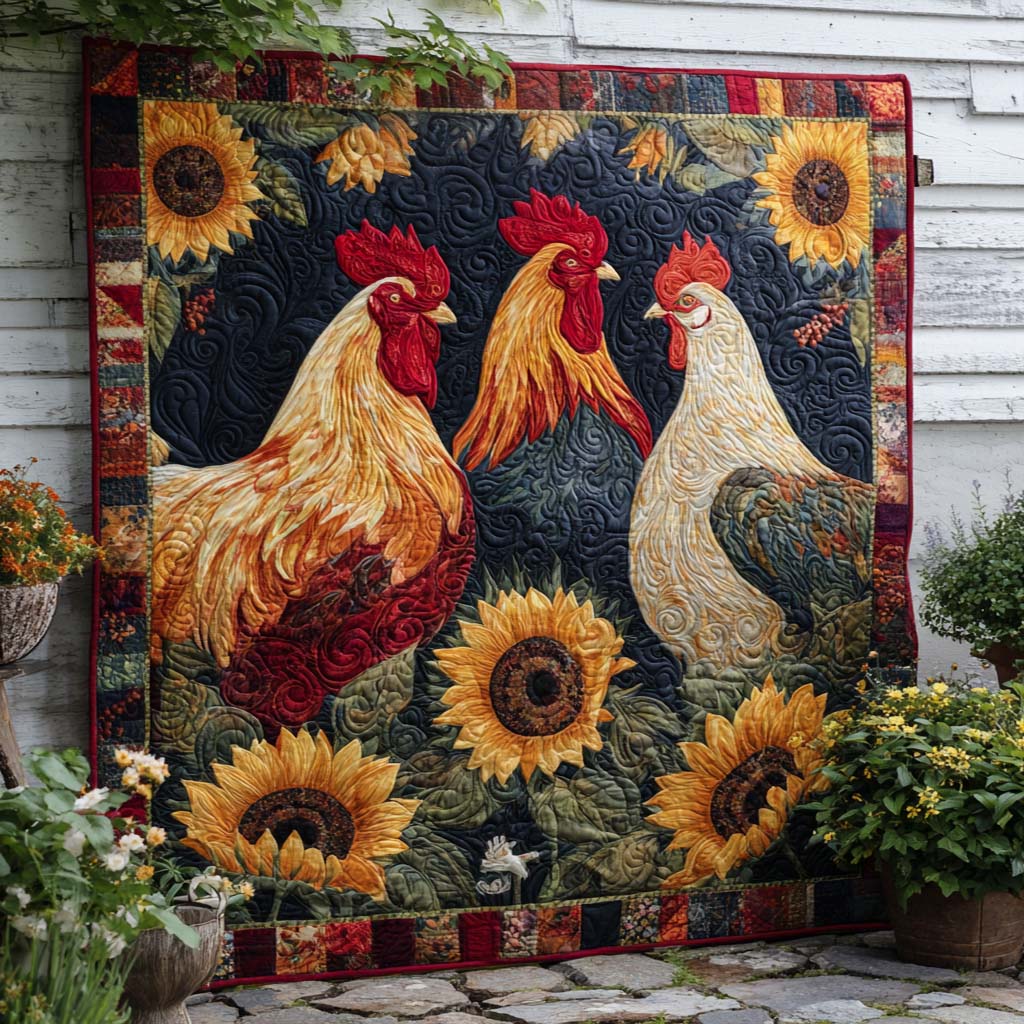 Vintage Rooster Field Quilted Blanket Best Throw Blanket Skull Gifts For Women - Marykun