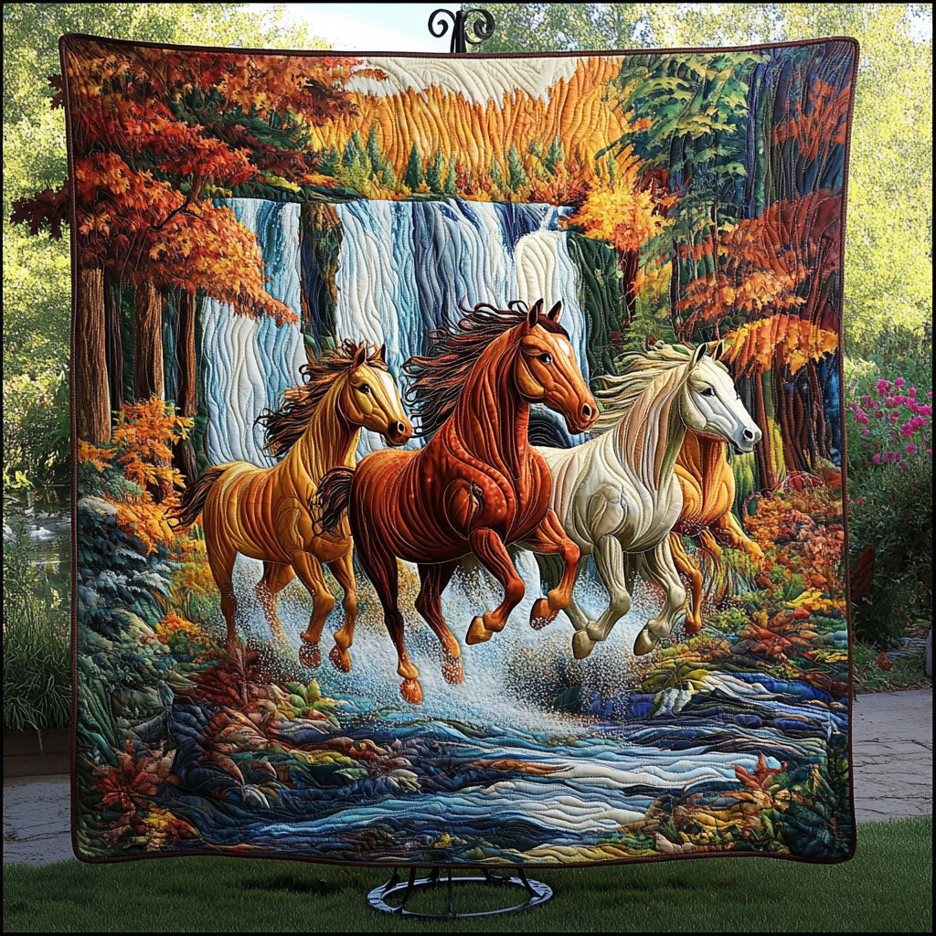 Waterfall Wilds Quilted Blanket Cute Throw Blanket Horse Themed Presents - Marykun