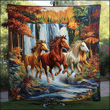 Waterfall Wilds Quilted Blanket Cute Throw Blanket Horse Themed Presents - Marykun