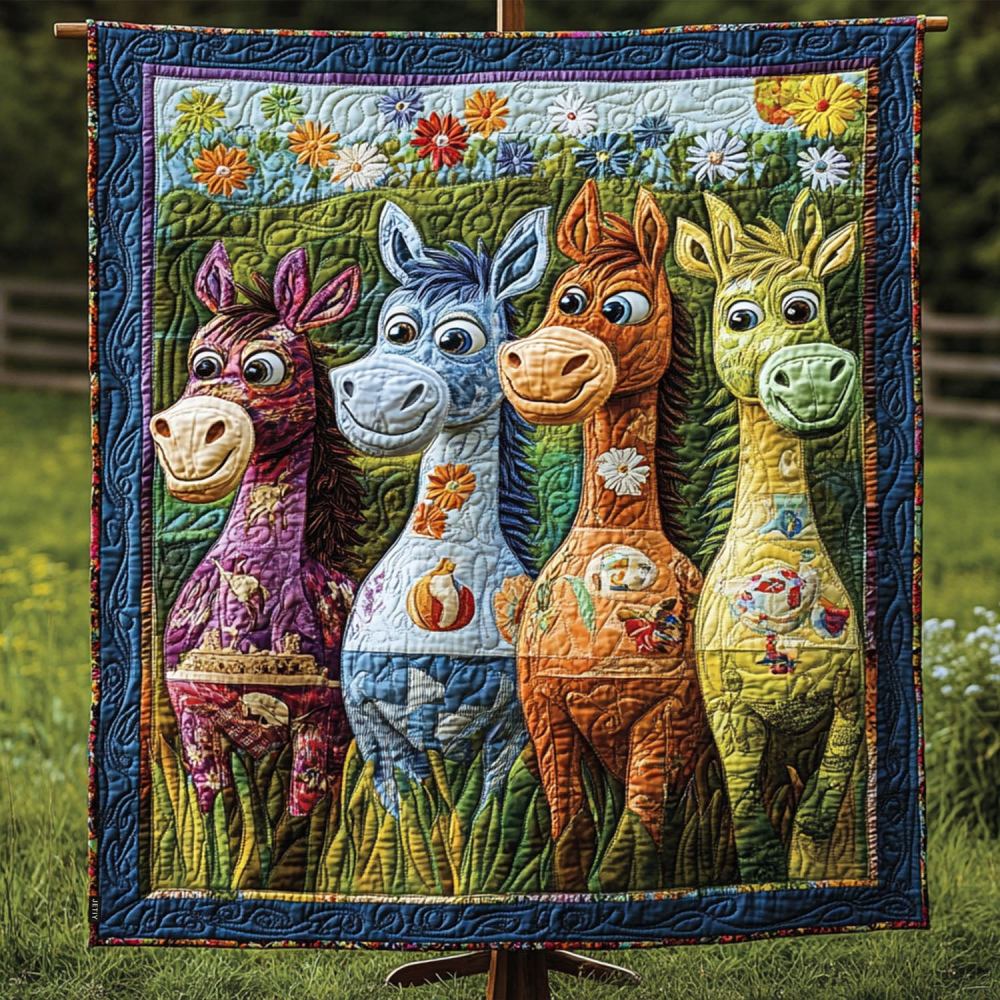 Whimsical Farm Animal Quilted Blanket Christmas Bedroom Decor Donkey Gift Ideas - Marykun