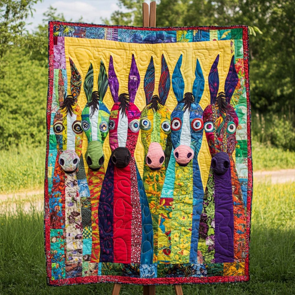 Whimsical Farm Animal Quilted Blanket Christmas Bedroom Decor Donkey Gift Ideas - Marykun