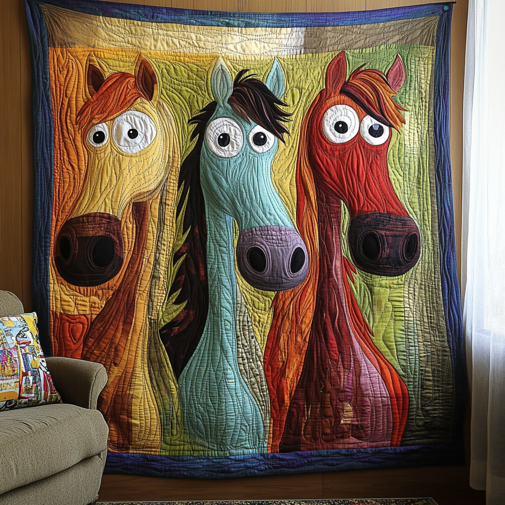 Whimsical Horse Quilted Blanket Bedroom Xmas Decor Presents For Horse Owners - Marykun