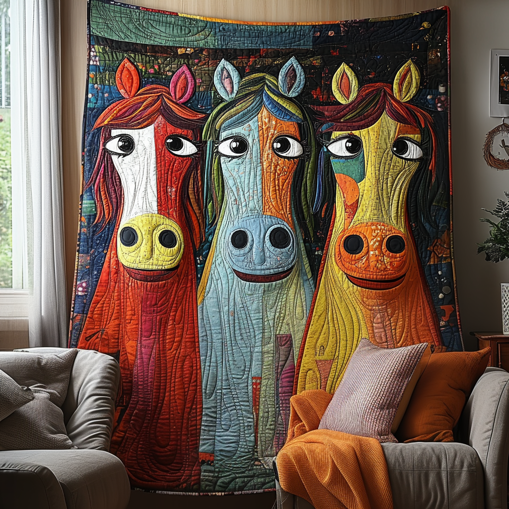 Whimsical Horse Quilted Blanket Xmas Holiday Gift Ideas For Horse Owners - Marykun