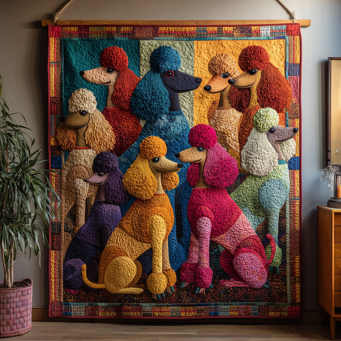 Whimsical Poodle Quilted Blanket Christmas Quilt Blanket Gift Idea - Marykun
