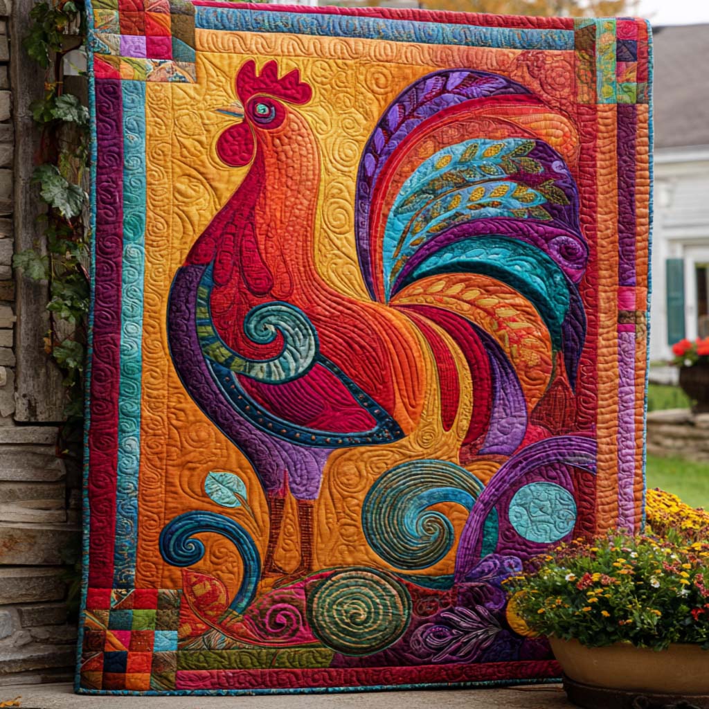 Whimsical Rooster Swirl Quilted Blanket Bed Christmas Decor Skull Christmas Gifts - Marykun
