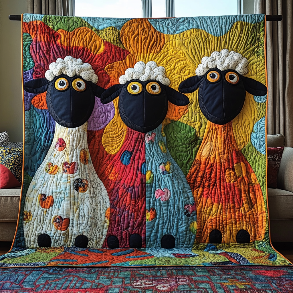 Whimsical Sheeps Quilted Blanket Bedroom Xmas Decor Presents For Sheep Lovers - Marykun