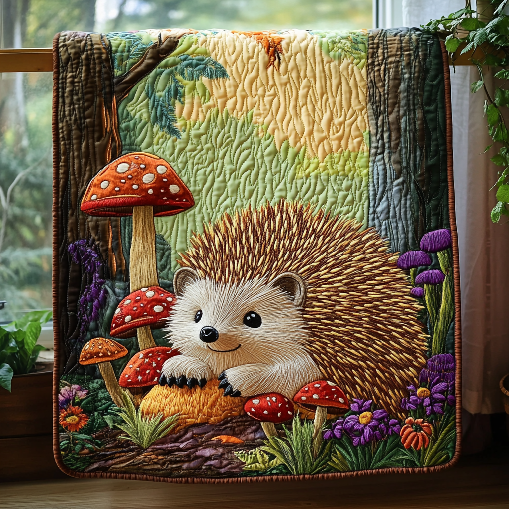 Whimsical Woodland Quilted Blanket Best Throw Blanket Gift For Hedgehog Lover - Marykun
