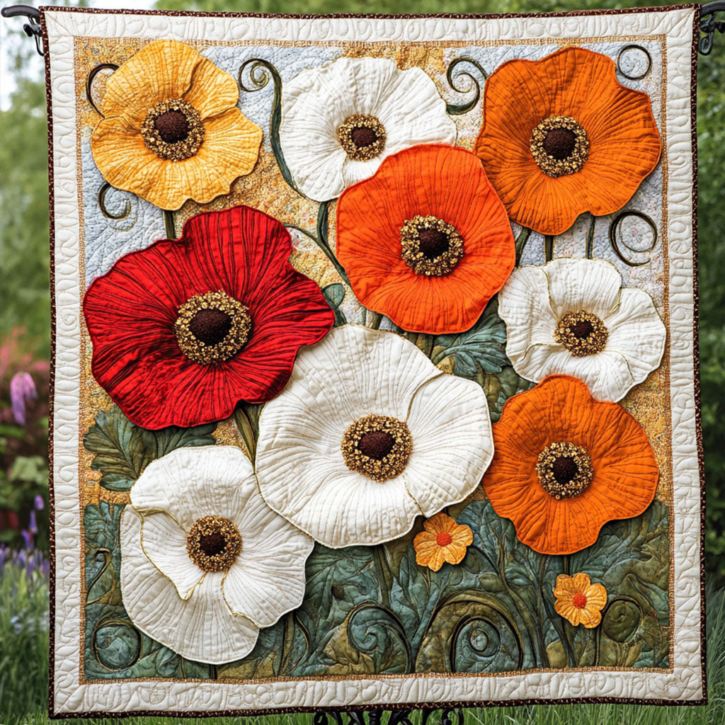 Whispering Poppies Quilted Blanket Cute Throw Blanket Gifts With Poppies On Them - Marykun