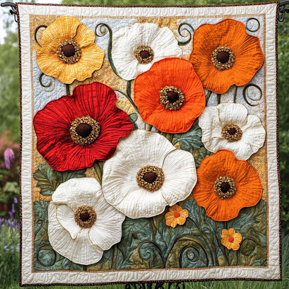 Whispering Poppies Quilted Blanket Cute Throw Blanket Gifts With Poppies On Them - Marykun