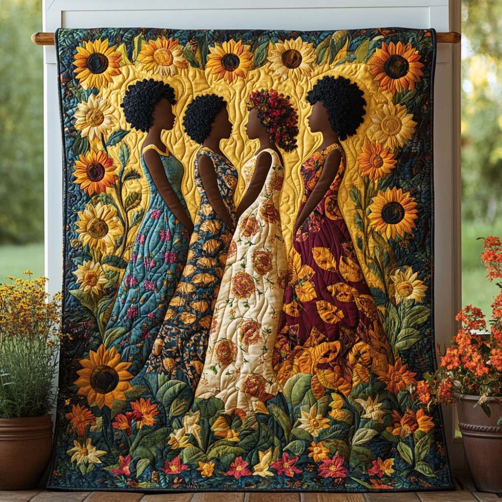 Whispers of Gold Quilted Blanket Best Couch Throw Blanket Melanin Themed Gifts - Marykun