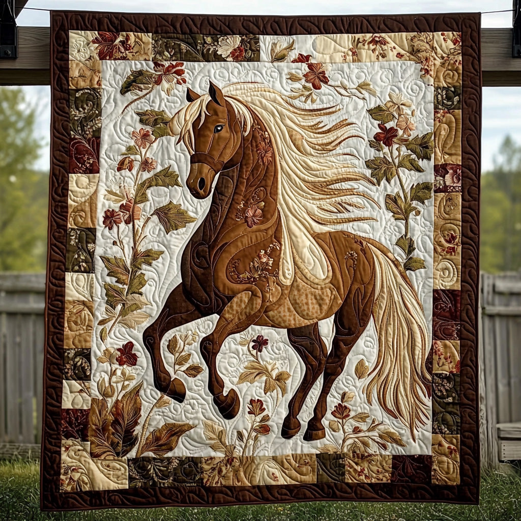 Wildflower Horse Quilted Blanket Nice Throw Blanket Useful Gifts For Horse Owners - Marykun