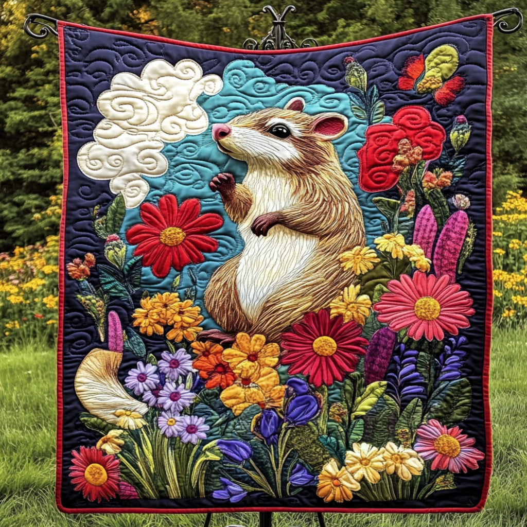 Wildflower Whiskers Quilted Blanket Christmas Throw Blanket Opossum Gifts For Him - Marykun