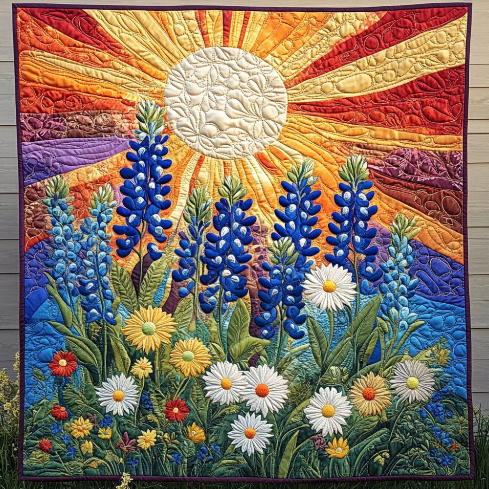 Wildflower Wonderland Quilted Blanket Texas Bluebonnet Throw Blanket Family Christmas Presents - Marykun