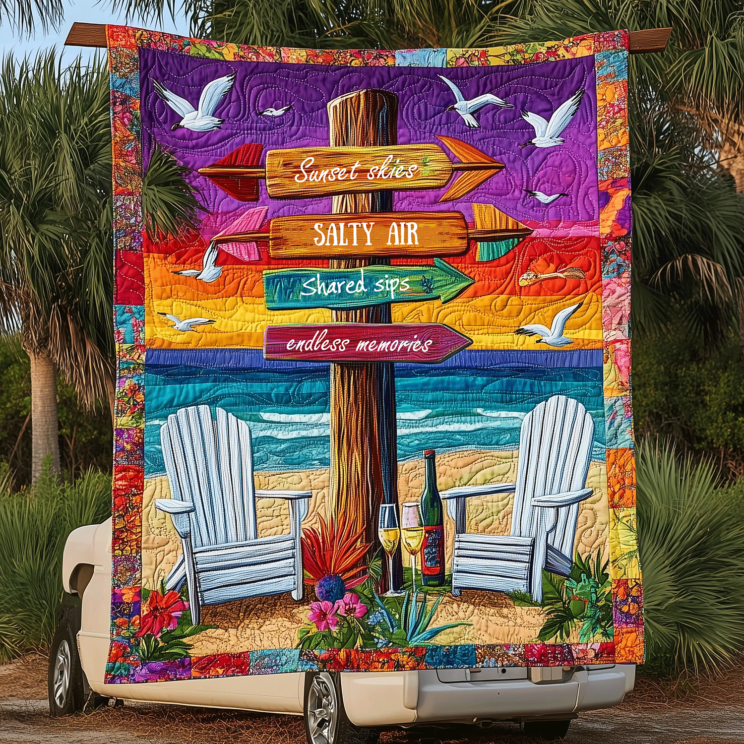 Wine by Waves Quilted Blanket Best Couch Throw Blanket Gifts For Sea Lovers - Marykun