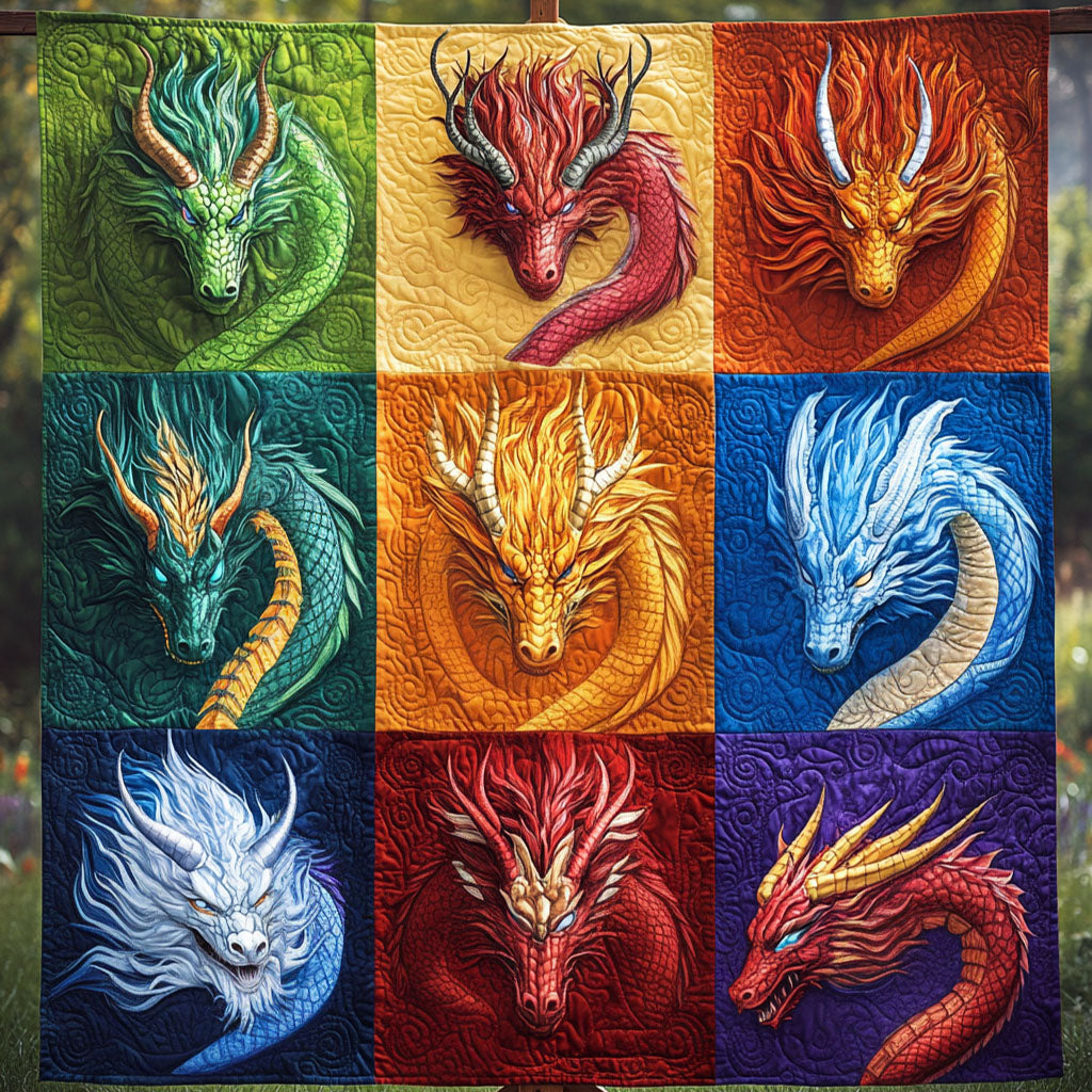 Wings of Fury Quilted Blanket Winter Decor Blanket Gift For Dragon Lover - Marykun