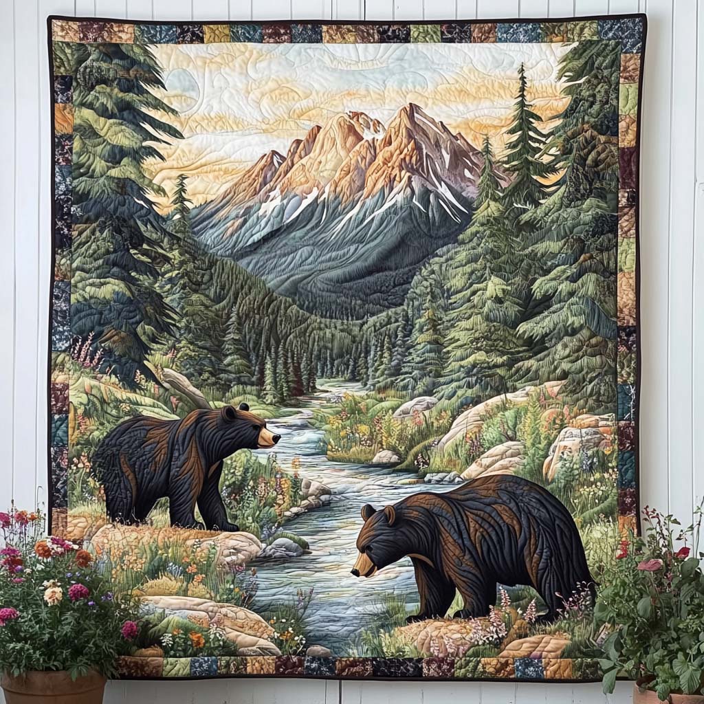 Woodland Majesty Quilted Blanket Sofa Couch Throw Blanket Bear Themed Gifts - Marykun