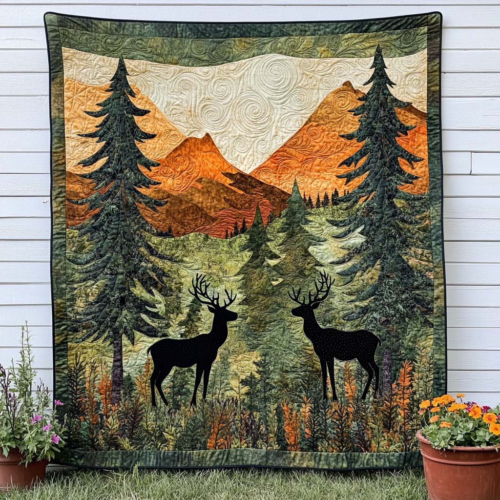 Woodland Whisper Quilted Blanket Christmas Bedroom Decor Deer Gifts For Him - Marykun