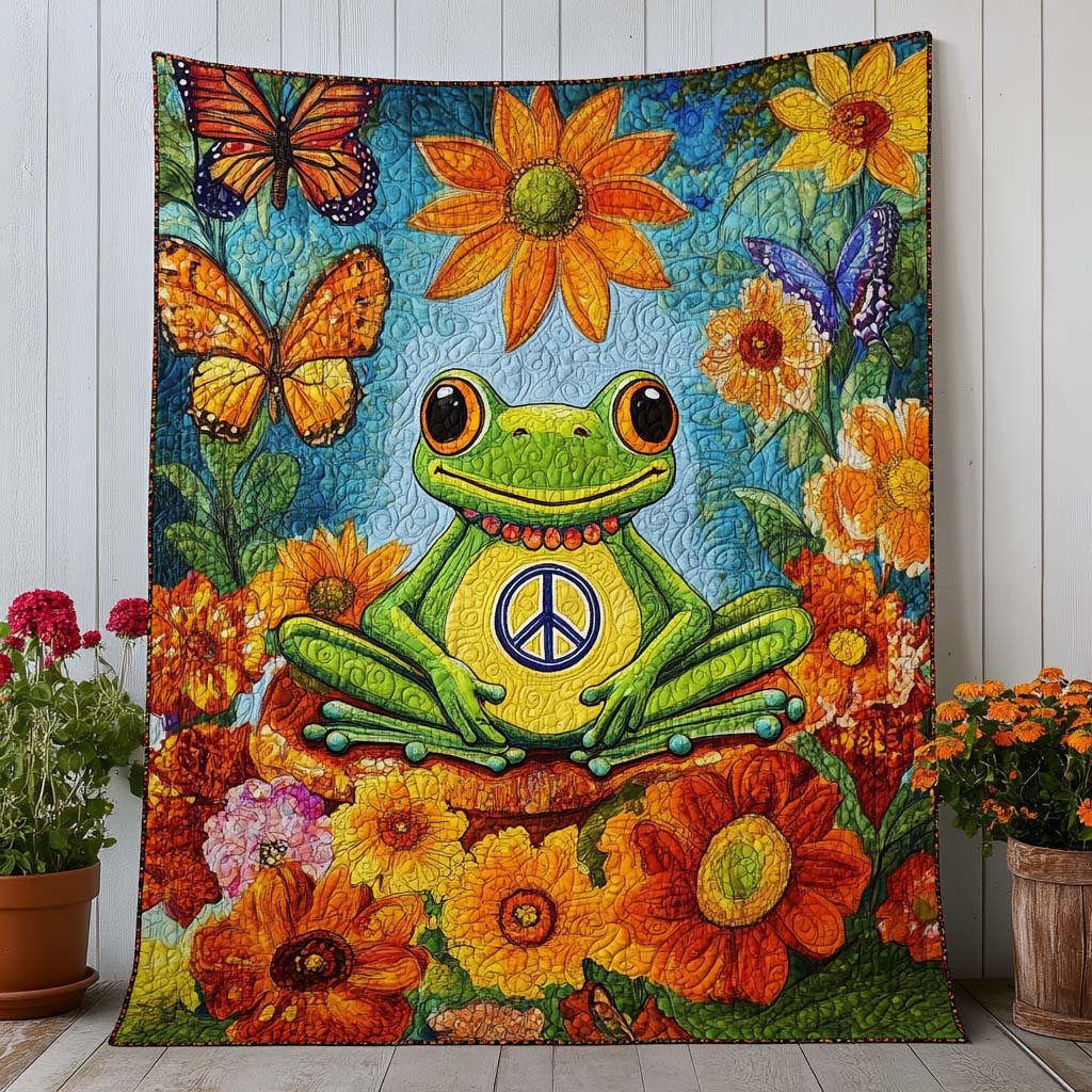 Zen Frog Quilted Blanket Cute Throw Blanket Birthday Gifts For Elephant Lovers - Marykun